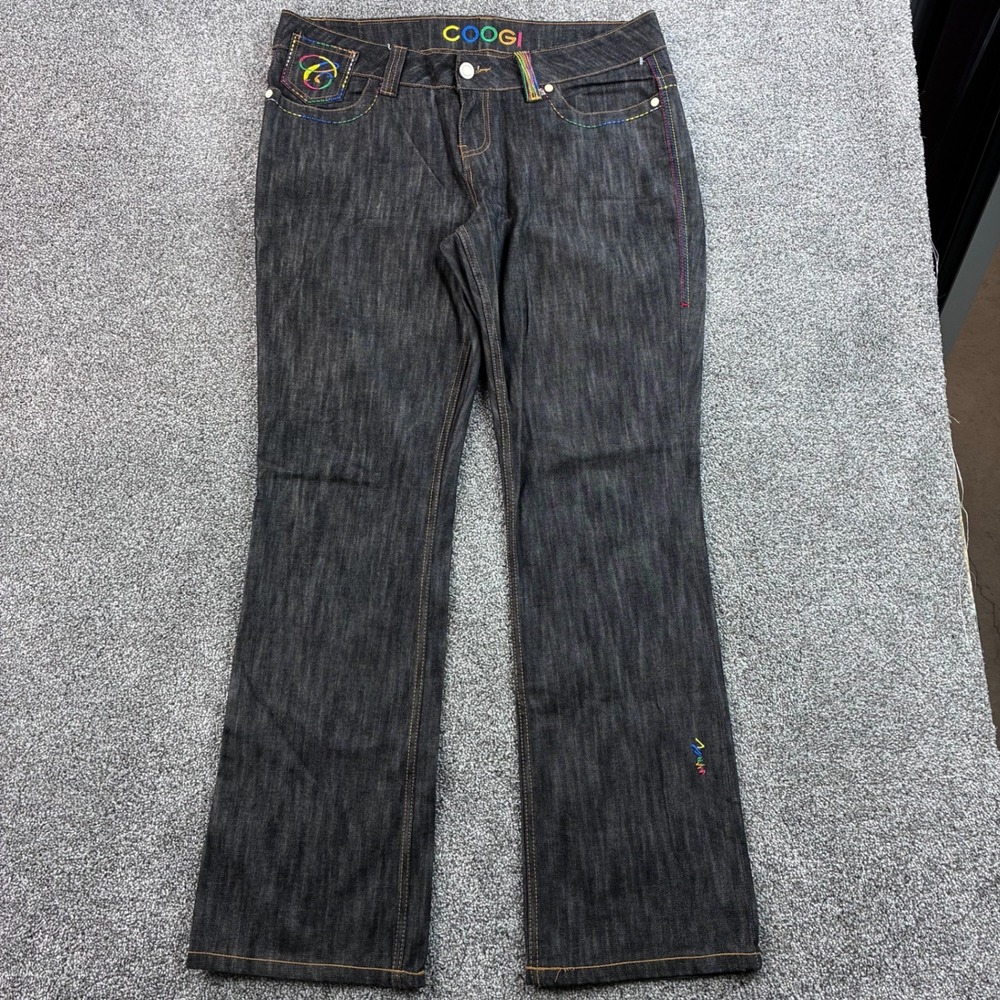 Vintage Y2K COOGI Jeans Men's 40x34 Black Rainbow Stitching Embroidered Denim